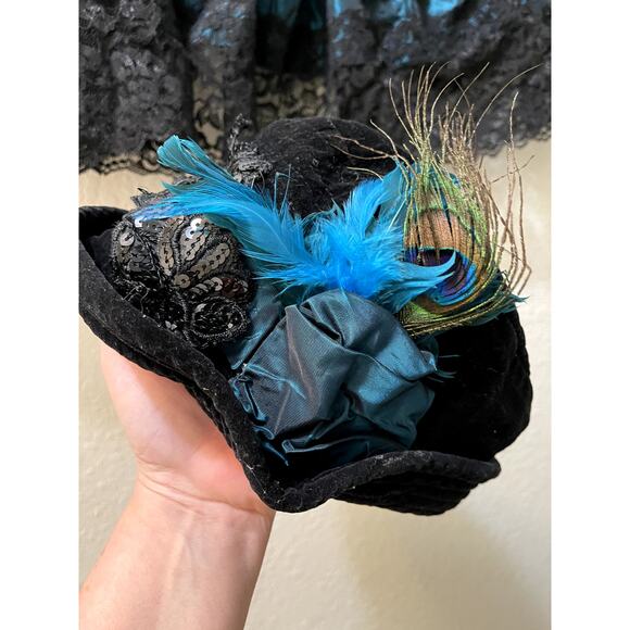 Vintage Taffeta, Black Lace & Velvet Hat Costume Cosplay - Picture 5 of 9